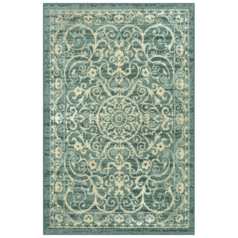 Maples Rugs Pelham Transitional Area Rugs - Made in USA - Washable, Non Slip, Indoor Carpet for Entryway, Foyer, Kitchen, and Bathroom, 2'6 x 3'10, Light Spa - Image 1